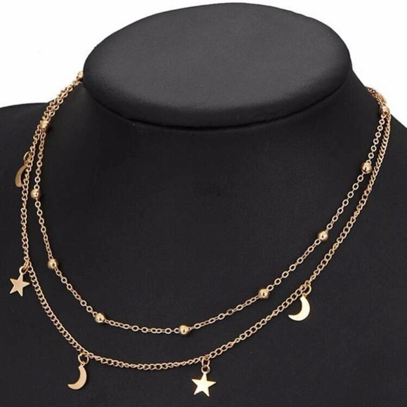 Kathrono Jewelry - 🌙 Crescent Boho Moon and star double layered ball chain necklace